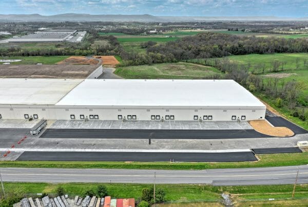 Drone aerial of DM Bowman warehouse expansion in Hagerstown, MD