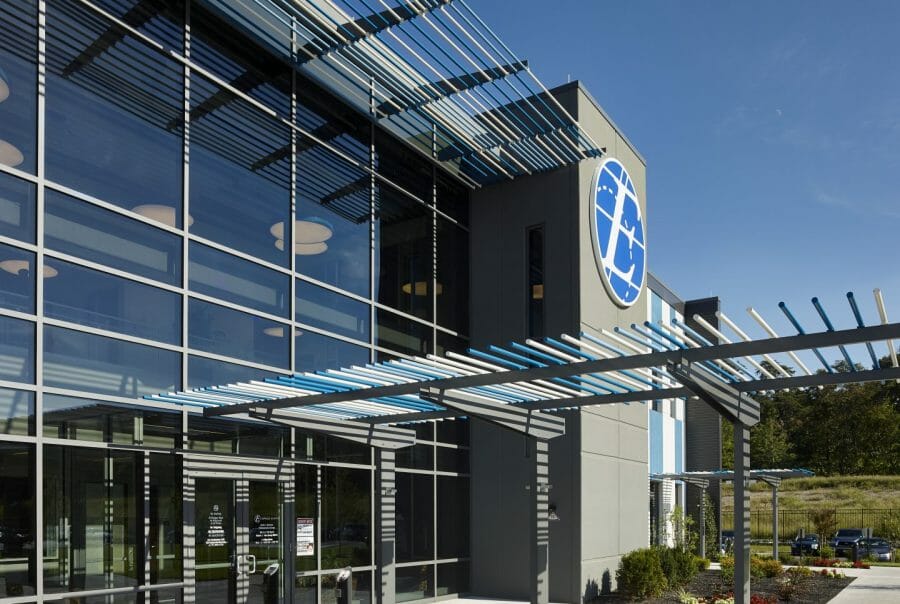 Express Scripts building front entrance - pharmaceutical distribution center construction project