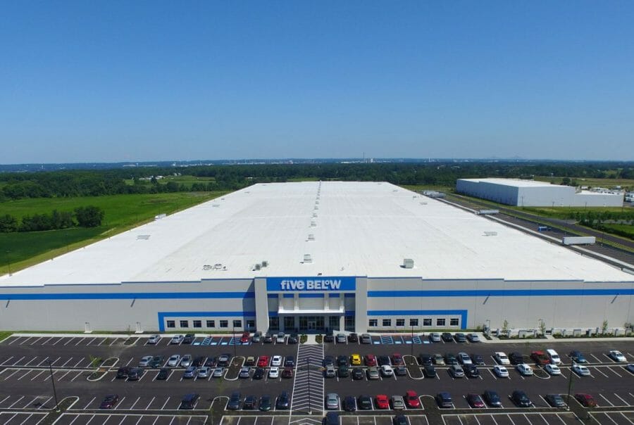 Drone aerial of Five Below warehouse in Pedricktown, NJ