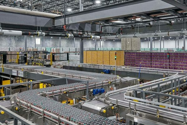 Processing area for beverage bottling and distribution facility