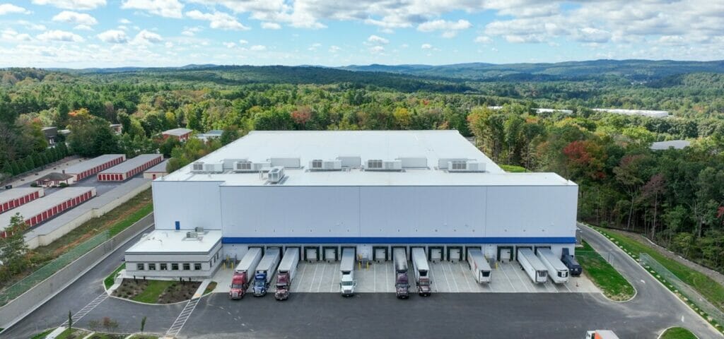 Aerial of New England Cold Storage Facility Construction project | design build company | ARCO DB | ARCO Design Build | ARCO Design/Build