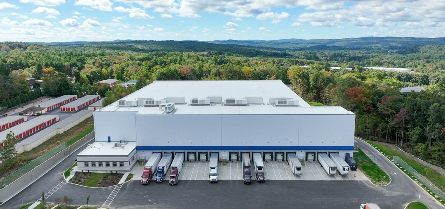 Aerial of New England Cold Storage Facility Construction project | design build company | ARCO DB | ARCO Design Build | ARCO Design/Build